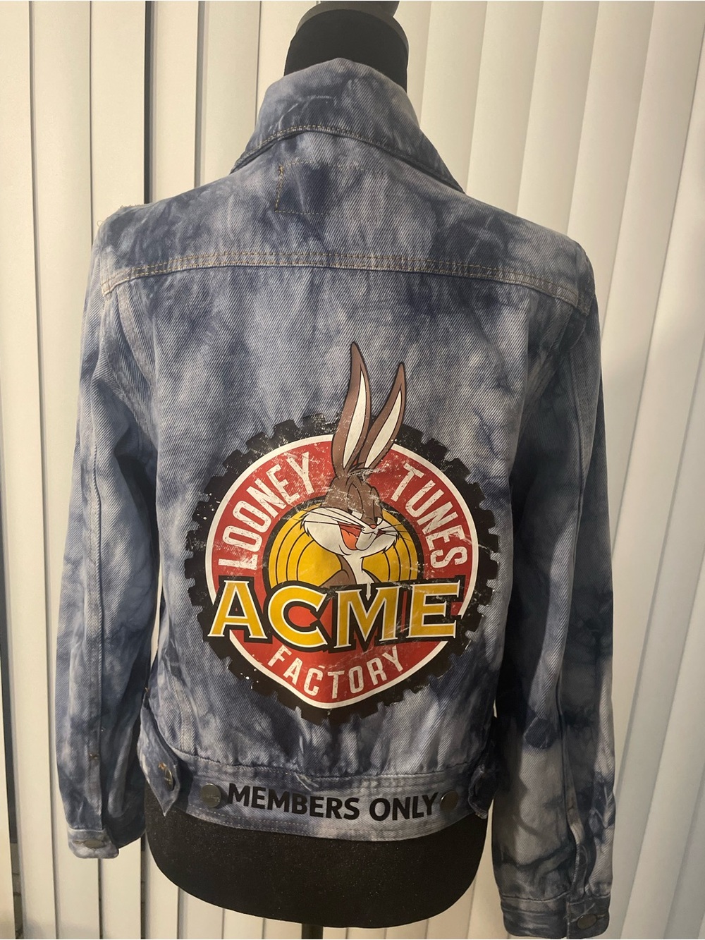 ACME Blue Tie-Dye Denim Jacket with Looney Tunes Bugs Bunny Graphic